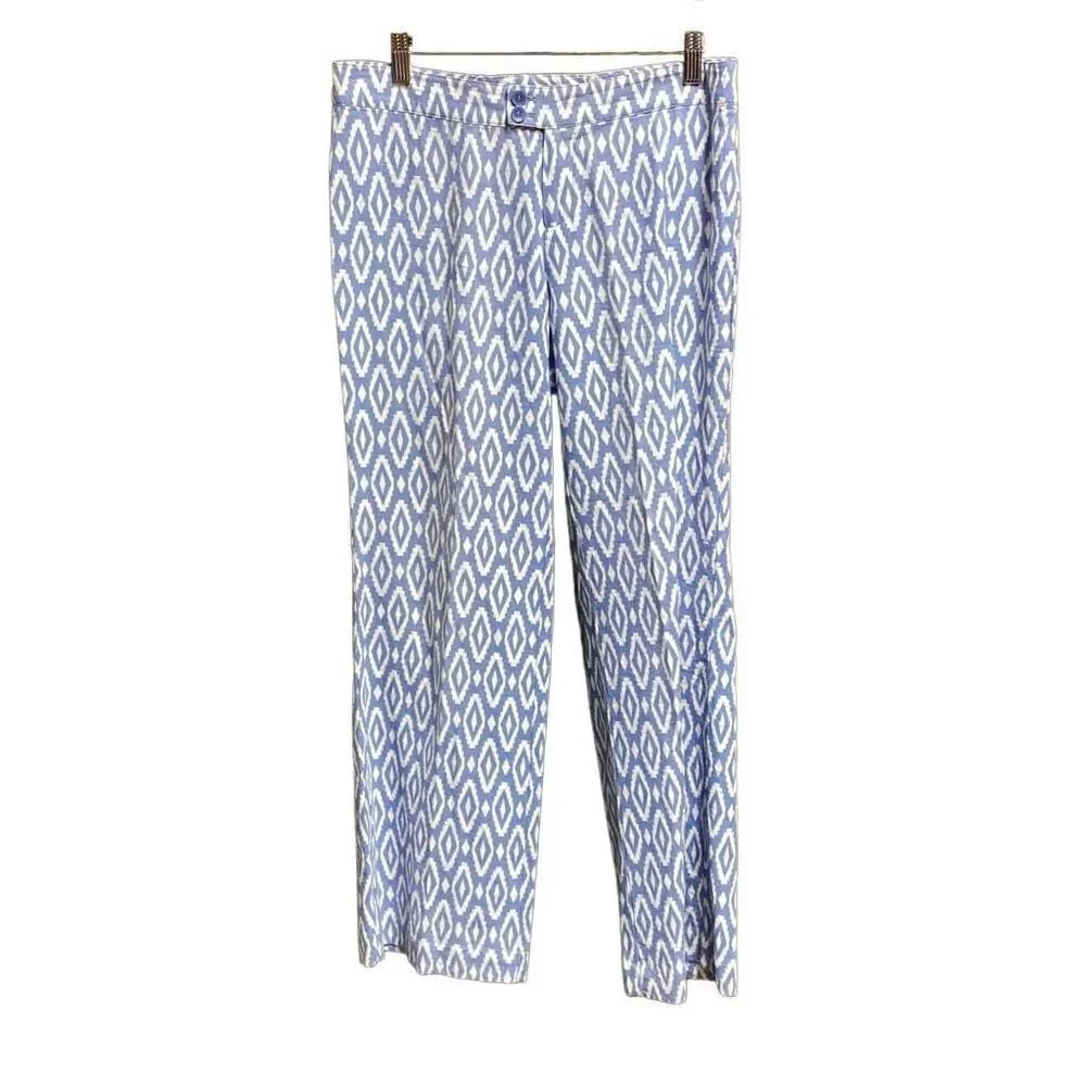 Willi Smith Blue & White Aztec Linen Blend Pants Size 6